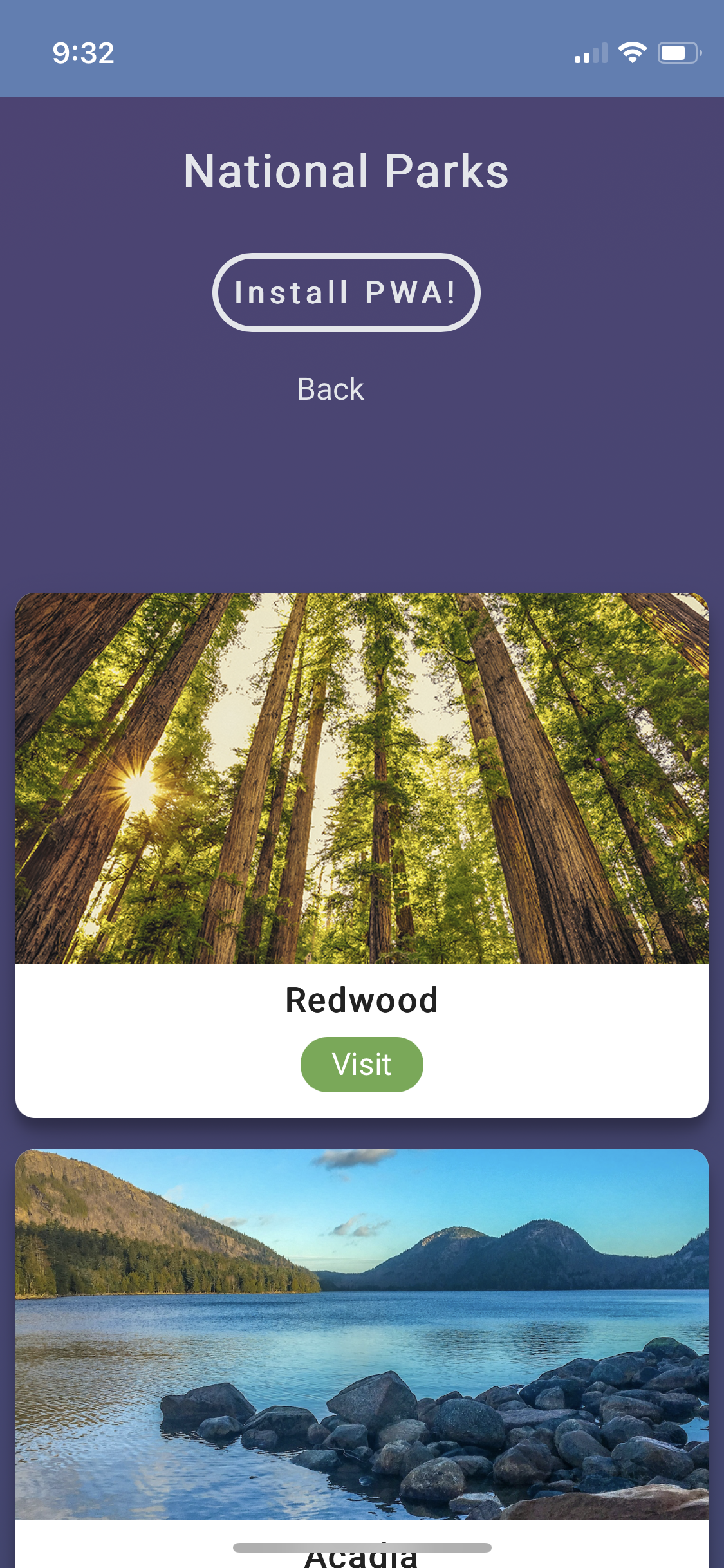 Screenshot of the PWA working on an iPhone 12 mini.