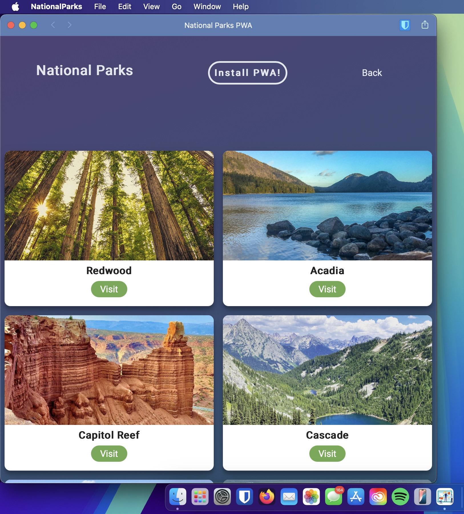 Screenshot of the PWA working on MacBook Pro.