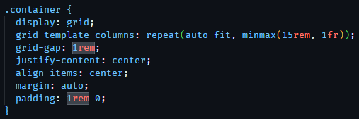 Screnshot of the code used to create the grid.